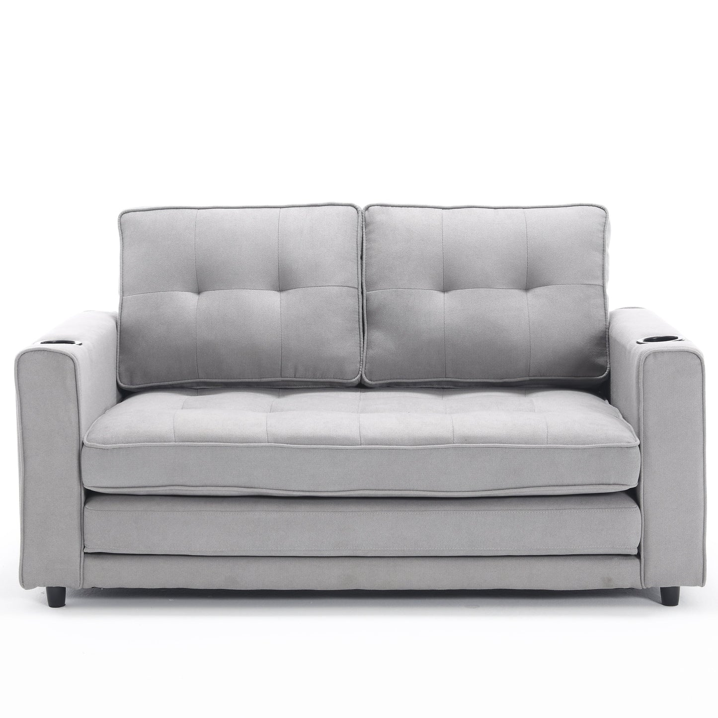 3-in-1 Sofa Bed Futon Tufted Pull-Out Sleeper 55" Light Gray
