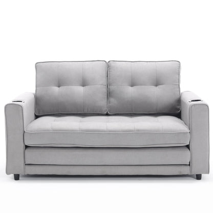 3-in-1 Sofa Bed Futon Tufted Pull-Out Sleeper 55" Light Gray