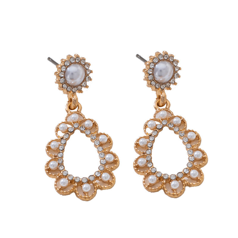 New Arrival Fashion Rhinestone Inlaid Circle Drop Earrings, Premium Unique Pearl Ear Jewelry, Geometric Stud Earrings For Women Daily Wear
