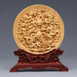 Wood Carving Dragon and Phoenix Round Carving Art Statue High Quality