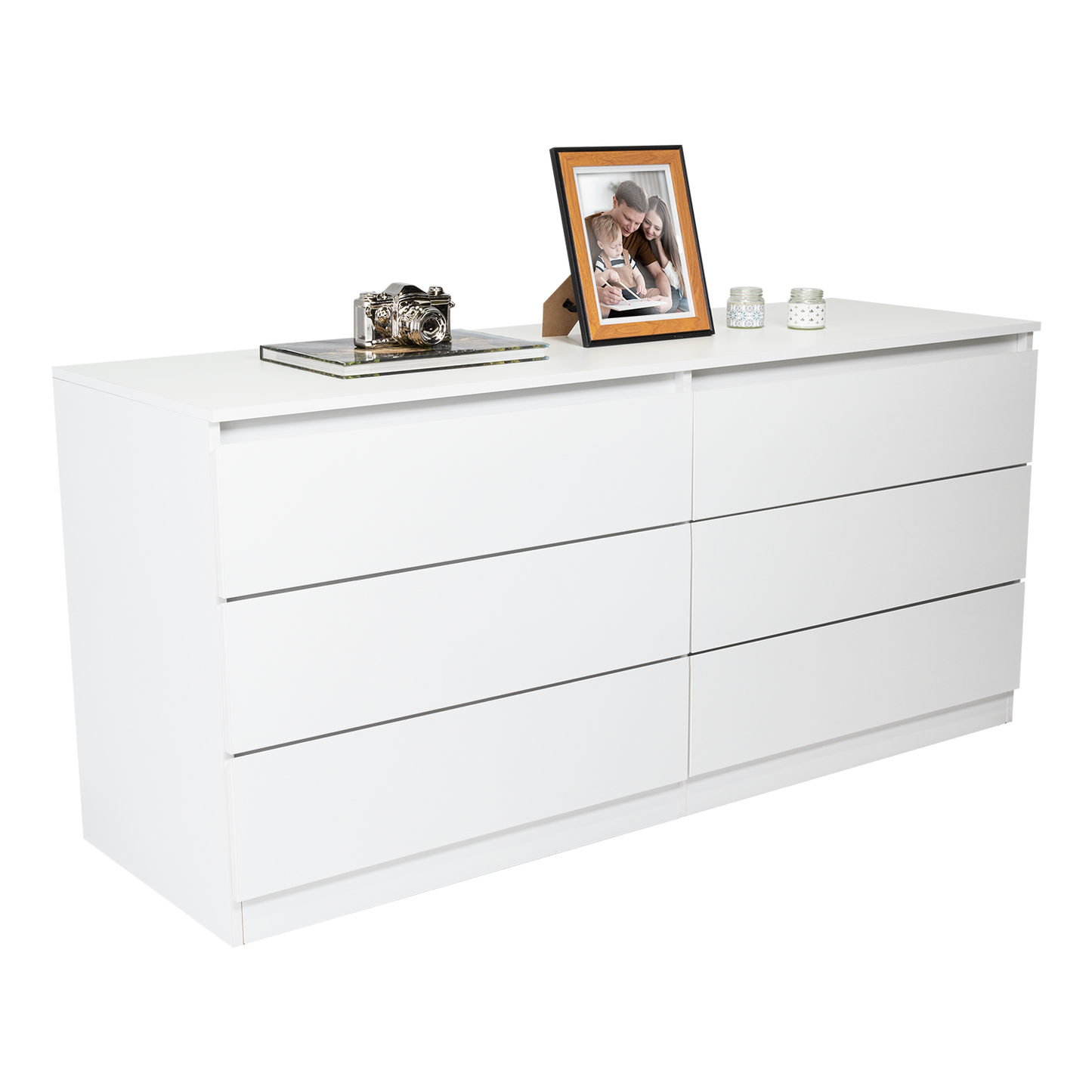 Dresser Minimalist Set of 2 6-Drawer White Particle Board Metal Legs 60.4 In
