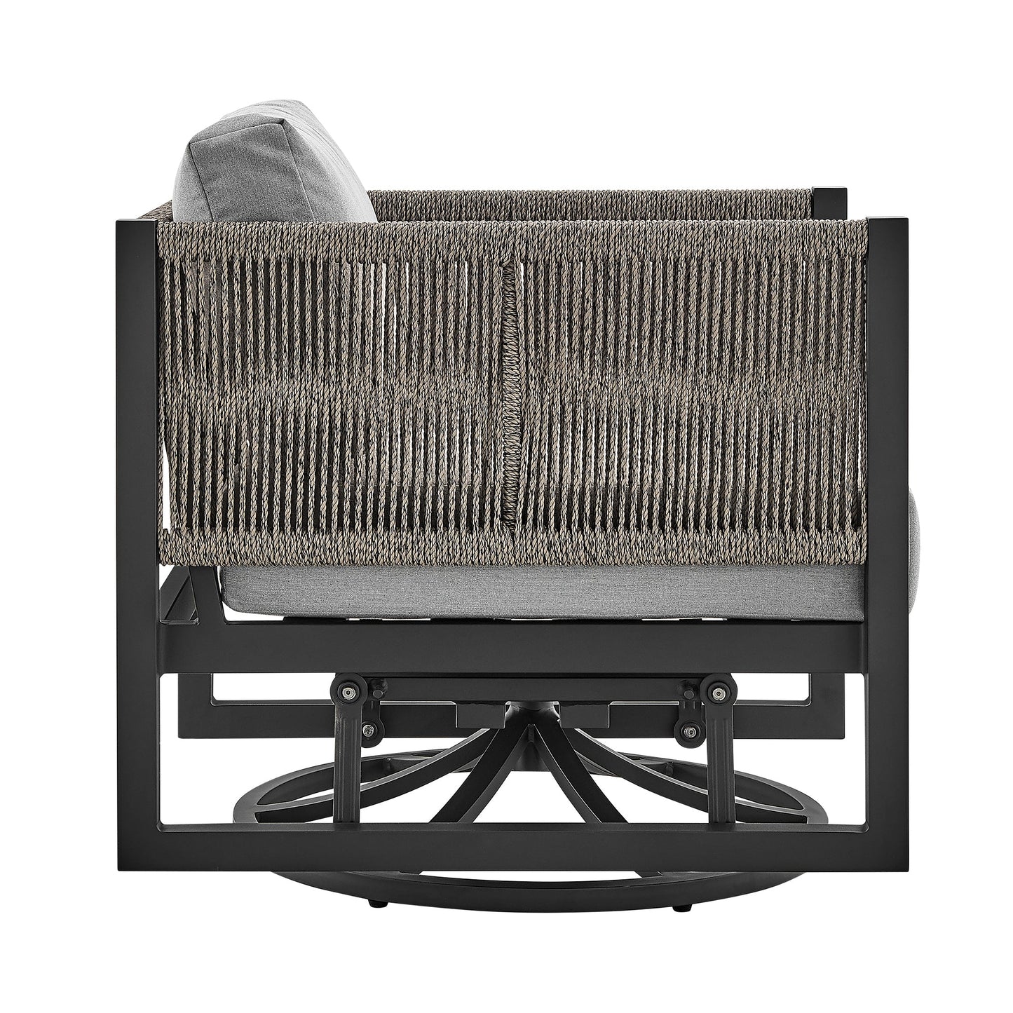 Outdoor Swivel Glider Lounge Chair Aluminum Black Gray Cushion 360 Degree