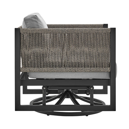 Outdoor Swivel Glider Lounge Chair Aluminum Black Gray Cushion 360 Degree