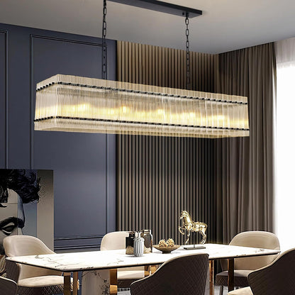 Chandelier Crystal Glass 10-Light Black Modern Rectangular Pendant Dining
