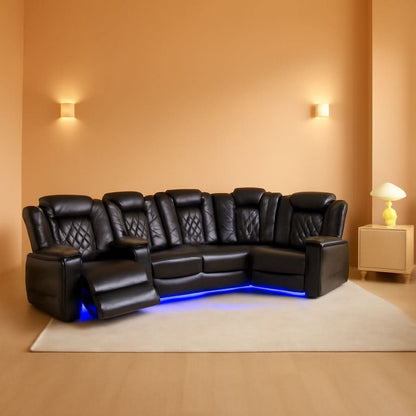 Black Leather Power Recliner Sofa Set With USB Ports