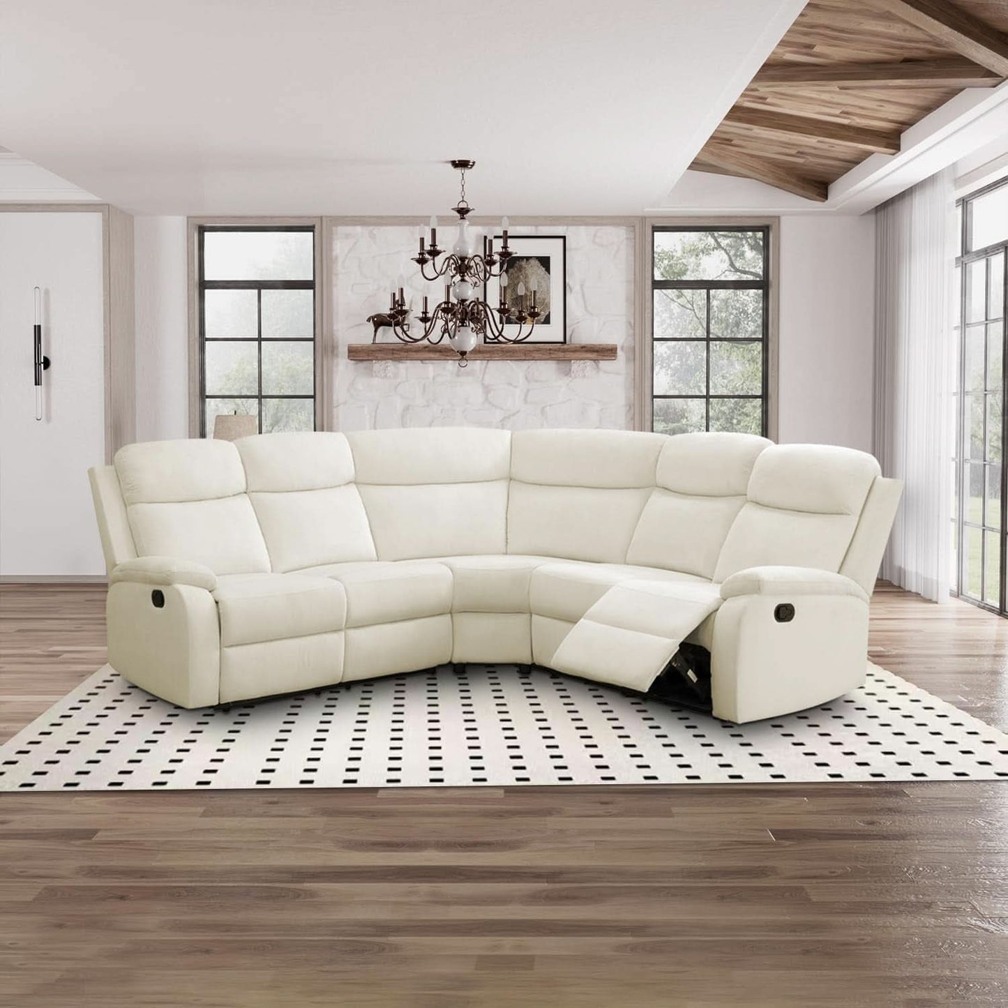 Off White Recliner Sectional Sofa Five Seats Living Room