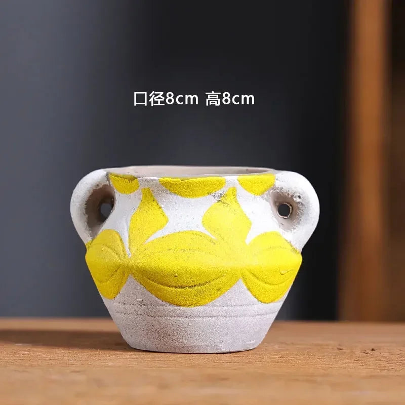 Mediterranean Red Pottery Succulent Pots – Retro Hand-Painted Ceramic