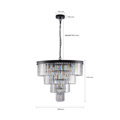 Chandelier Crystal 4-Tier Black 24 In Modern Living Dining Room