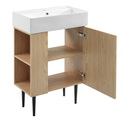 Modern Wood Bathroom Vanity with Ceramic Sink, Left Side Storage, 21.6' W x 1...