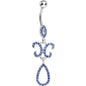 Sapphire Blue Gem Crystalline Fleur di Lis Teardrop Double Dangle Belly Ring