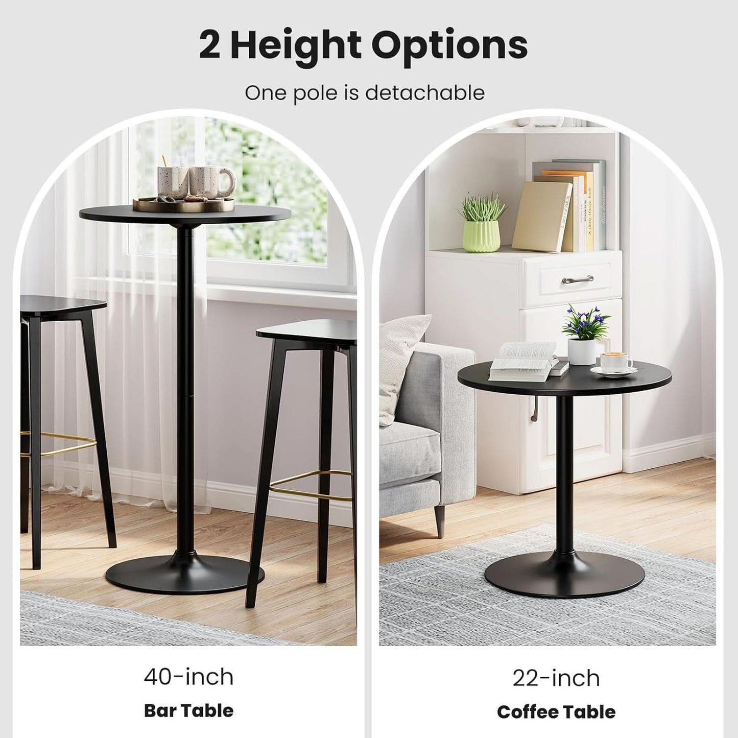 Bar Table Convertible Height Twenty Four Inch RoundTop Surface