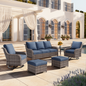 Outdoor Patio Set PE Rattan Swivel Chairs Gray Blue