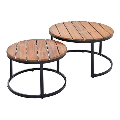 Outdoor Sectional Set Acacia Wood Steel Gray with Nesting Tables