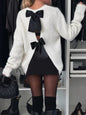 Back To School Sweater - Bow Slit Back Round Neck Sweater
