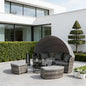 Outdoor Round Daybed Set PE Rattan Gray 4 Piece Canopy 352 lb Capacity