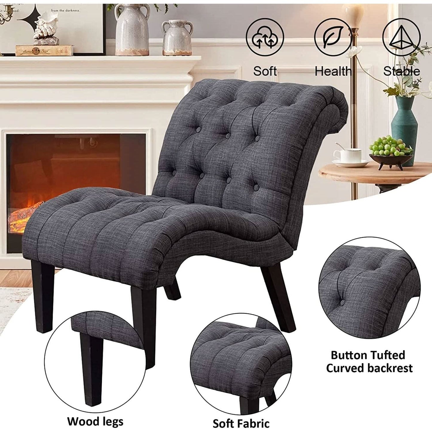 Button Tufted Slipper Chair For Compact Living Room Decor