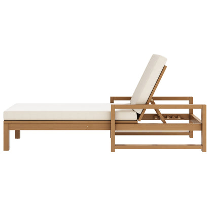 Outdoor Chaise Lounge Acacia Wood Light Teak Beige Cushion 5 Position 2