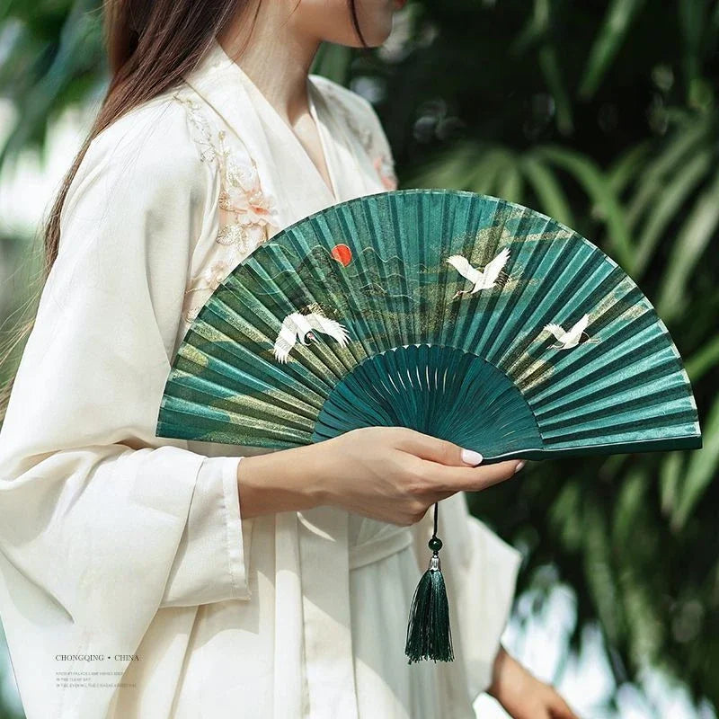 Xianhe Printing and Dyeing Folding Fan Ancient Style Hairpin Hanfu Fan Headwear New Chinese Accessories Women's Travel Matching