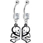 Clear Gem Two White Skulls Best Friends Dangle Belly Ring Set
