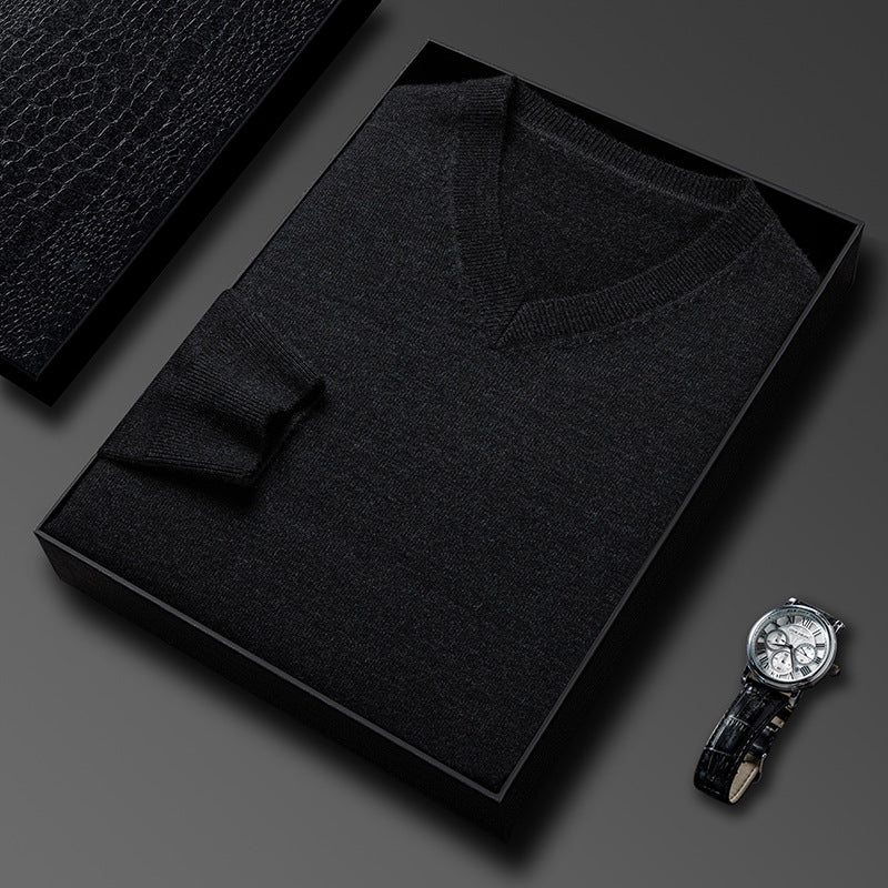 Mens Casual Slim-fit V-neck Solid-color Bottoming Top