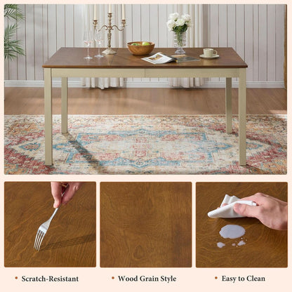 Farmhouse Handcrafted SolidWood Dining Table Set Cream