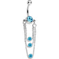 Aqua Gem Triple Glamour Drape Chain Belly Ring