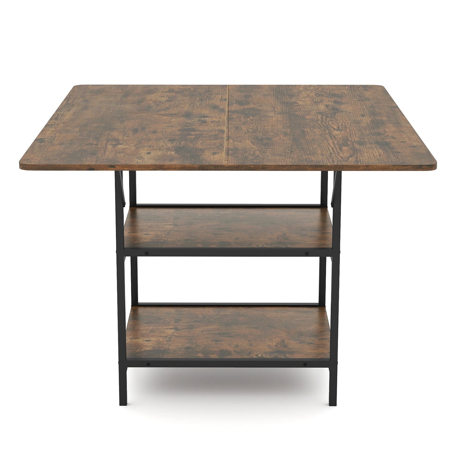 47 Inch Rectangular Dining Table with 2 Open Storage Shelves and Sturdy Metal Legs for 4-6