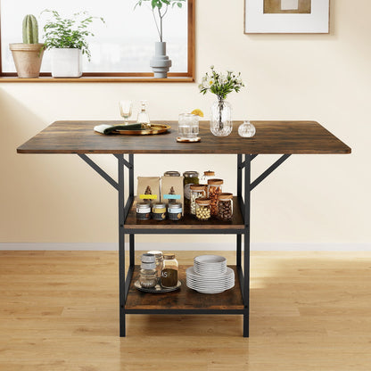 47 Inch Rectangular Dining Table with 2 Open Storage Shelves and Sturdy Metal Legs for 4-6