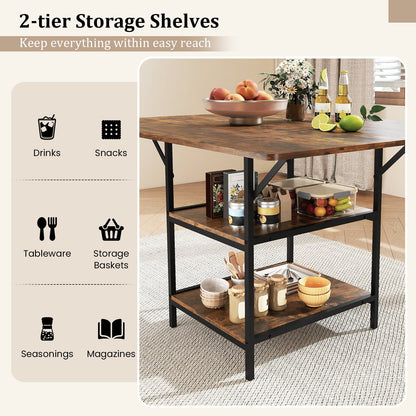 47 Inch Rectangular Dining Table with 2 Open Storage Shelves and Sturdy Metal Legs for 4-6