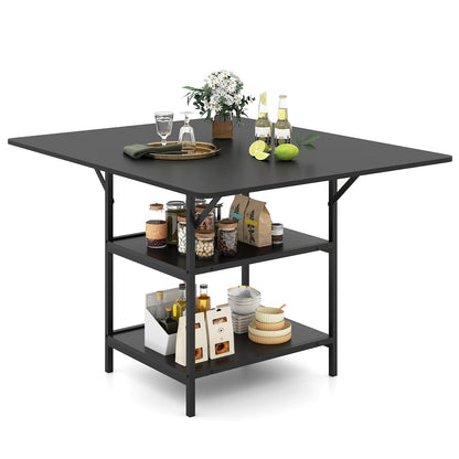 47 Inch Rectangular Dining Table with 2 Open Storage Shelves and Sturdy Metal Legs for 4-6