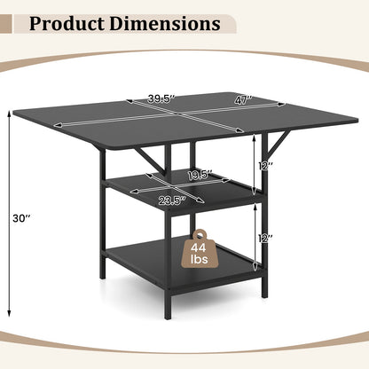 47 Inch Rectangular Dining Table with 2 Open Storage Shelves and Sturdy Metal Legs for 4-6