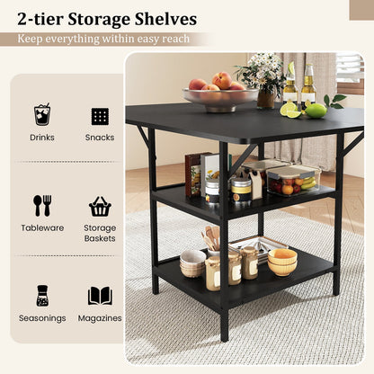 47 Inch Rectangular Dining Table with 2 Open Storage Shelves and Sturdy Metal Legs for 4-6