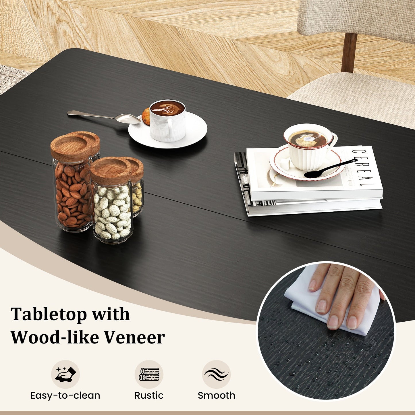47 Inch Rectangular Dining Table with 2 Open Storage Shelves and Sturdy Metal Legs for 4-6