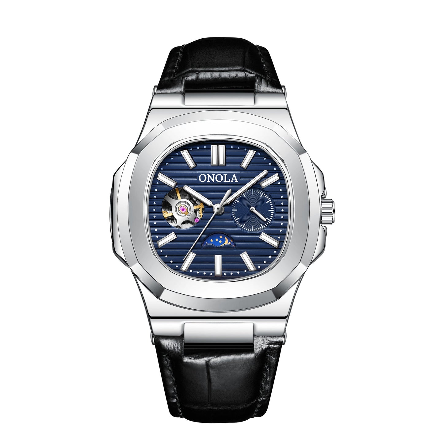 High-Quality Mechanical Watch Sun Moon And Stars Design Waterproof Leather Strap