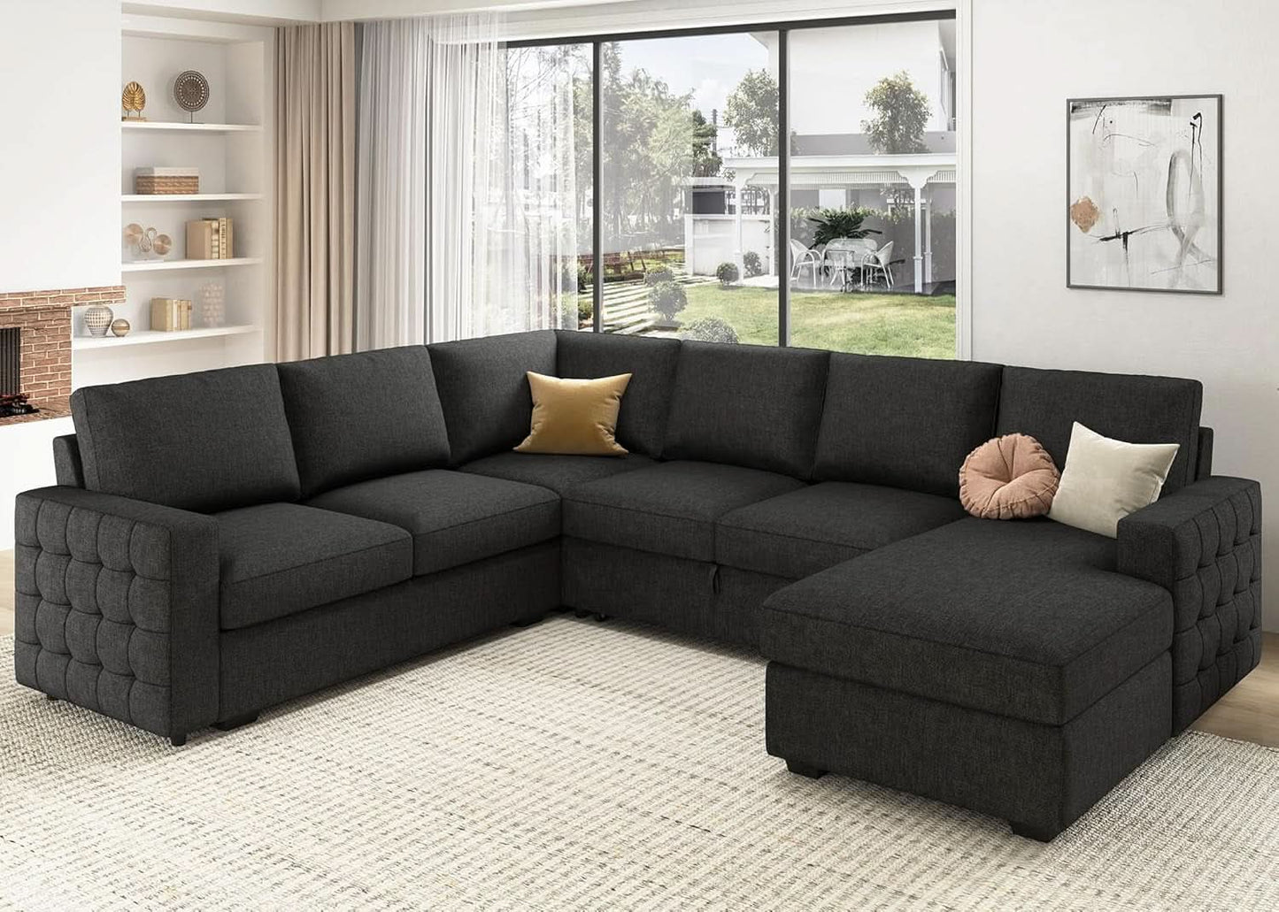 Dark Grey Sectional Sleeper Sofa With Pull Out Bed
