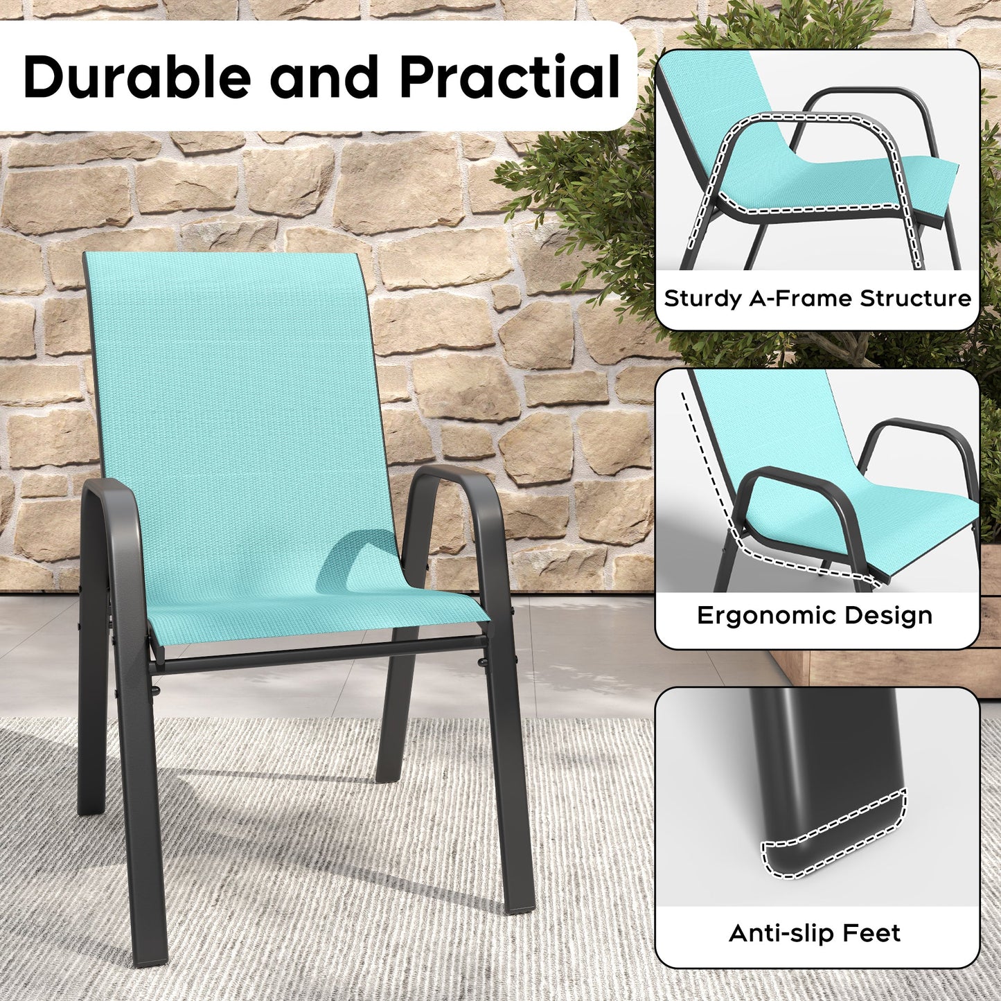 7 Piece Outdoor Dining Set Seats 6 Steel Wood Grain