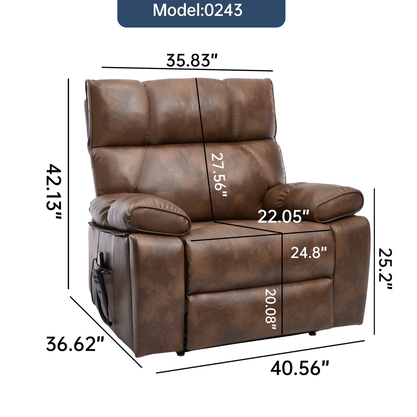 Lift Recliner Chair Power Faux Leather Brown Dual Motor Heat Massage 350 LB