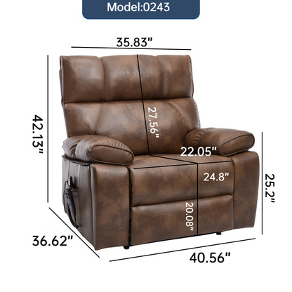 Lift Recliner Chair Power Faux Leather Brown Dual Motor Heat Massage 350 LB