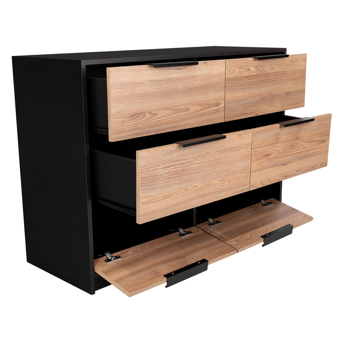 Dresser Modern 4-Drawer Pine Particle Board Black Handles Set of 2 42.1 In