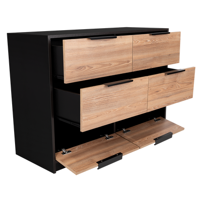 Dresser Modern 4-Drawer Pine Particle Board Black Handles Set of 2 42.1 In