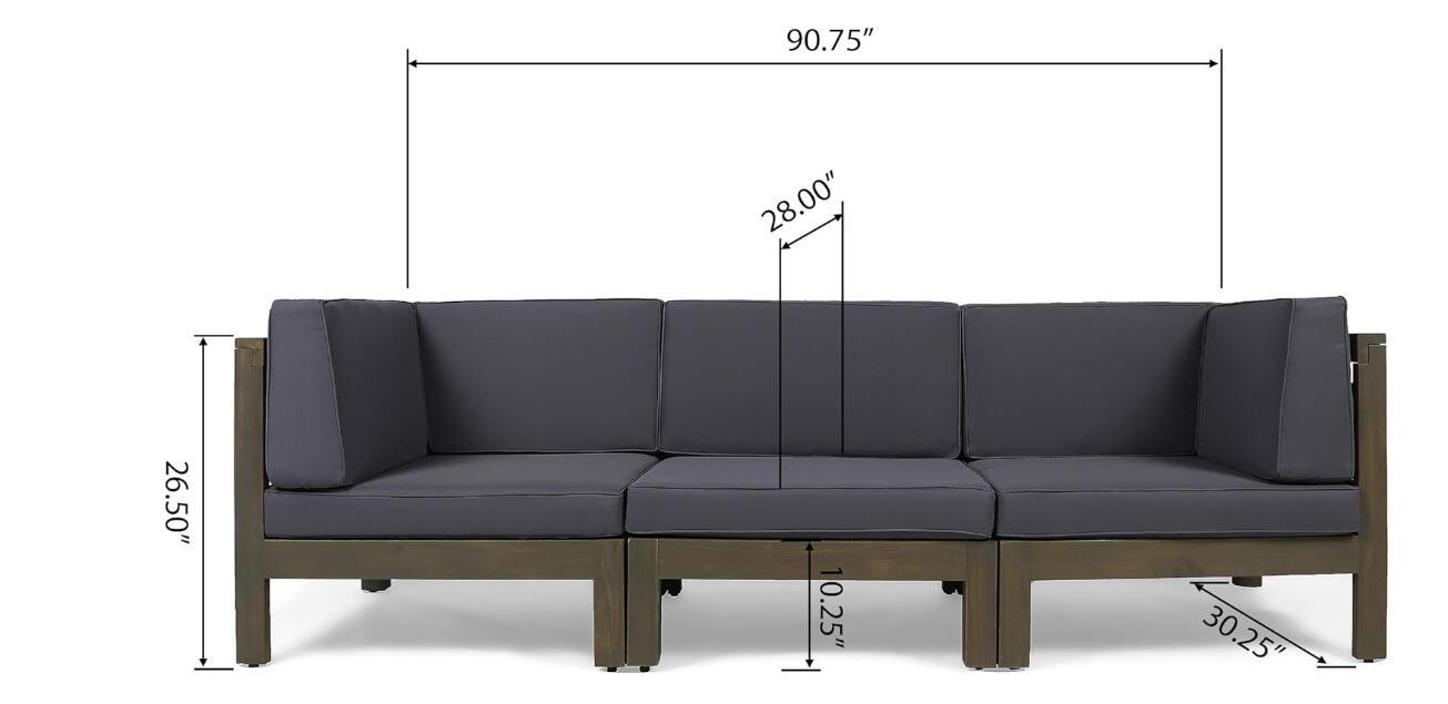 Outdoor Sectional Sofa Set Acacia Wood 3 Piece Dark Gray