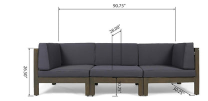 Outdoor Sectional Sofa Set Acacia Wood 3 Piece Dark Gray