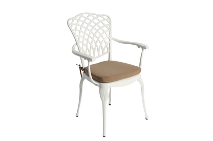 Outdoor Bistro Set Cast Aluminum White 3 Piece Umbrella Hole Cushions