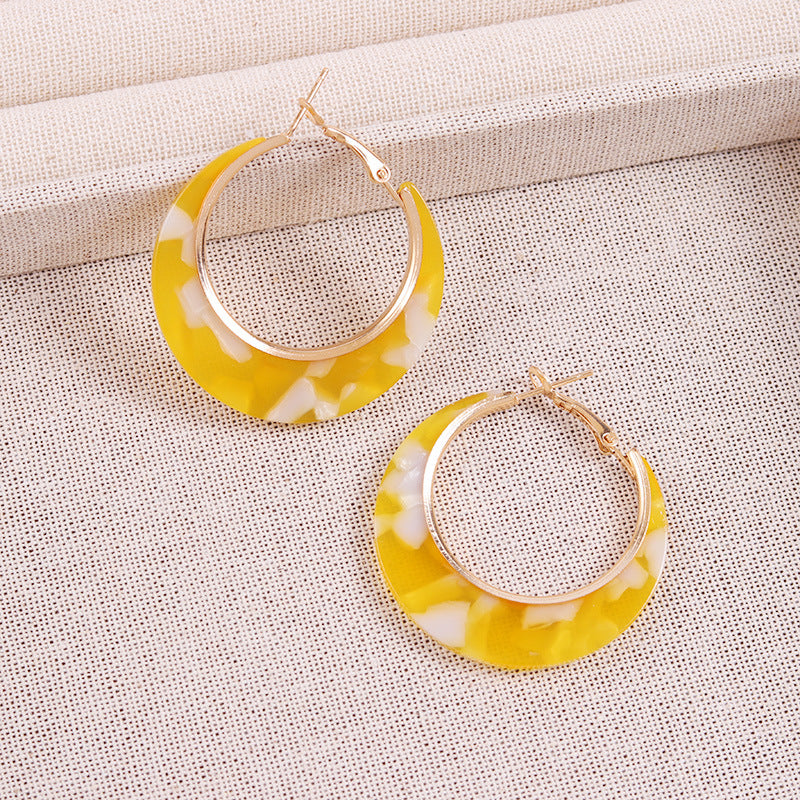 Designer Inspired Color Block Acetate Wide C Acrylic Stud Earrings