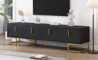 TV Stand Modern Black Gold Geometric Door MDF Adjustable Shelves Fits 80 In