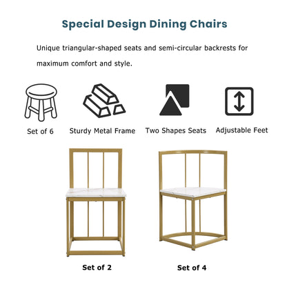 Modern 7-Piece Dining Table Set with Faux Marble Compact 55 In Kitchen Table Set for 6