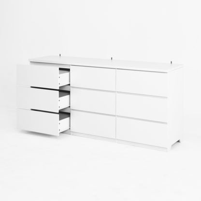 Dresser Modern 9-Drawer White Particle Board Handleless 63x15.74x29.5 In