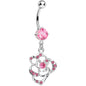 Pink Gem Heavenly Hollow Rose Flower Dangle Belly Ring