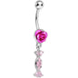 Rose Flower with Pink Gem Candy Wrapper Dangle Belly Ring