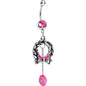 Pink Gem Antique Wreath with Bead Chain Drop Dangle Belly Ring